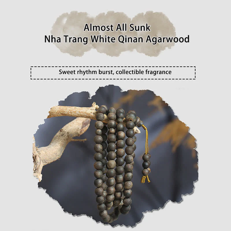 8mm White Qinan Agarwood Wood Mala Bracelet for Peace & Strength - Image 10