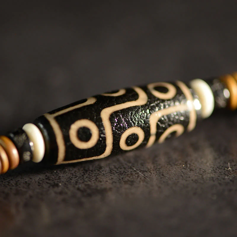 9-Eye Dzi Bead Ebony Wood Spiritual Double Wrap Bracelet - Image 11
