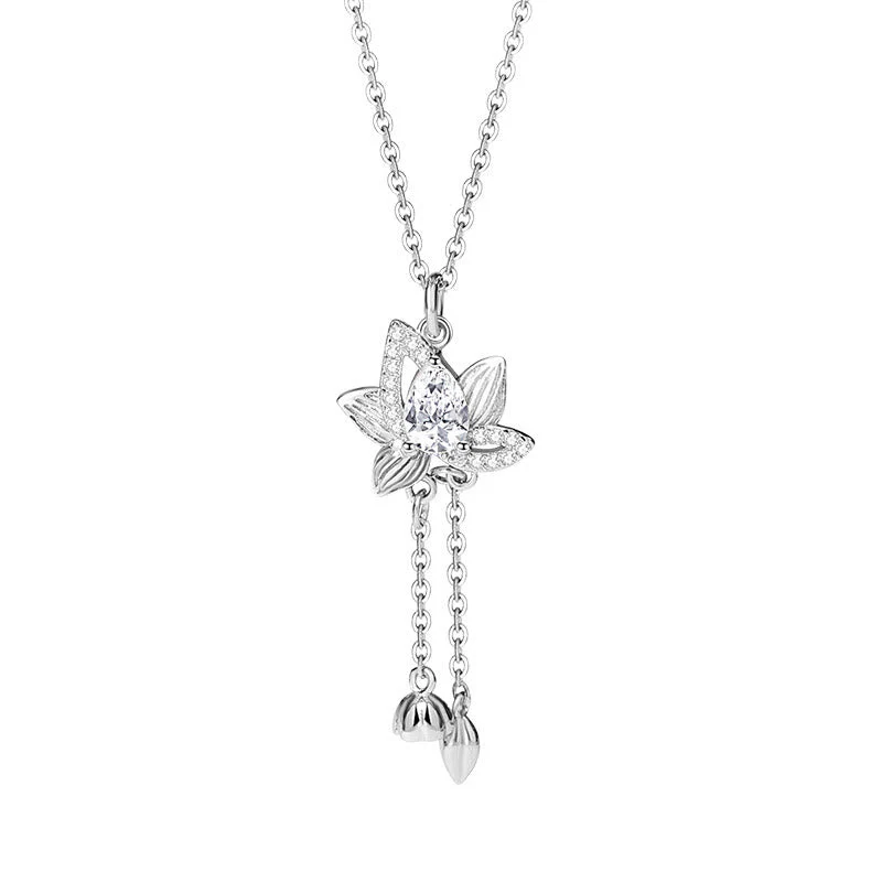 925 Sterling Silver Lotus Zircon Enlightenment Necklace - Image 11