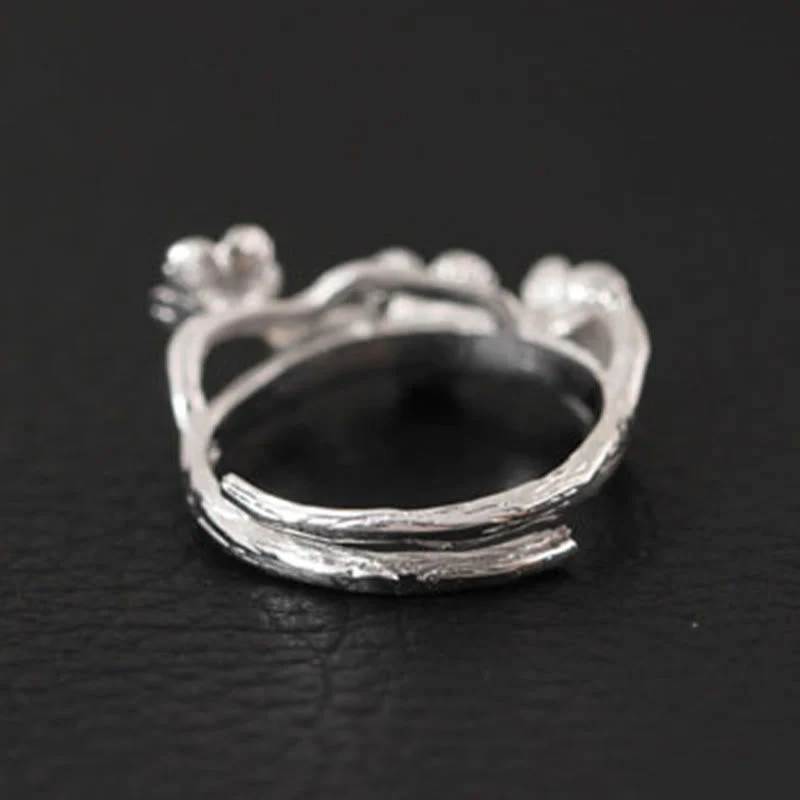 925 Sterling Silver Plum Blossom Calm Ring for Women - Image 10
