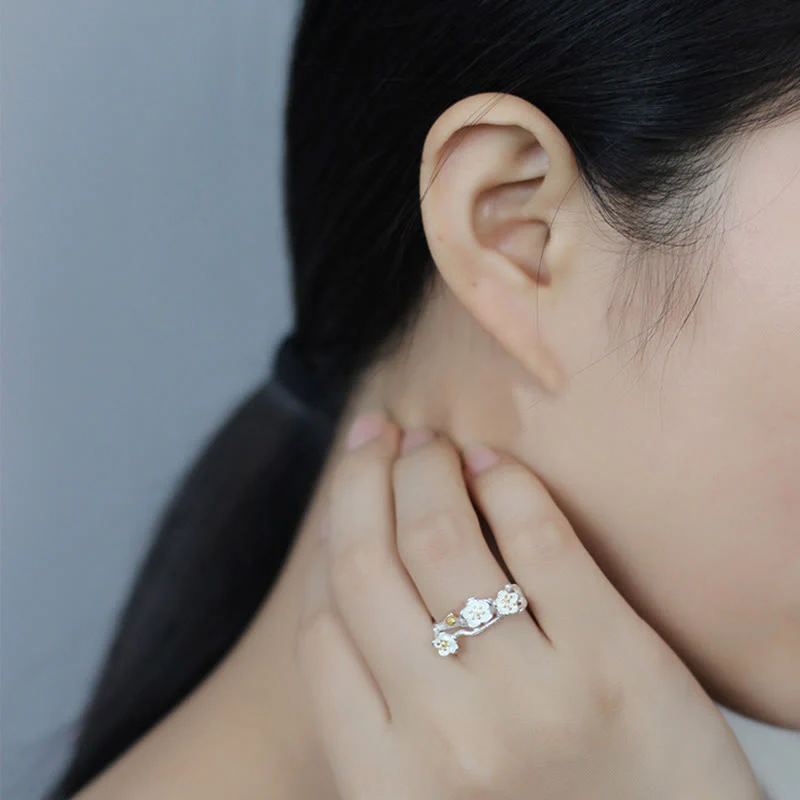 925 Sterling Silver Plum Blossom Calm Ring for Women - Image 8