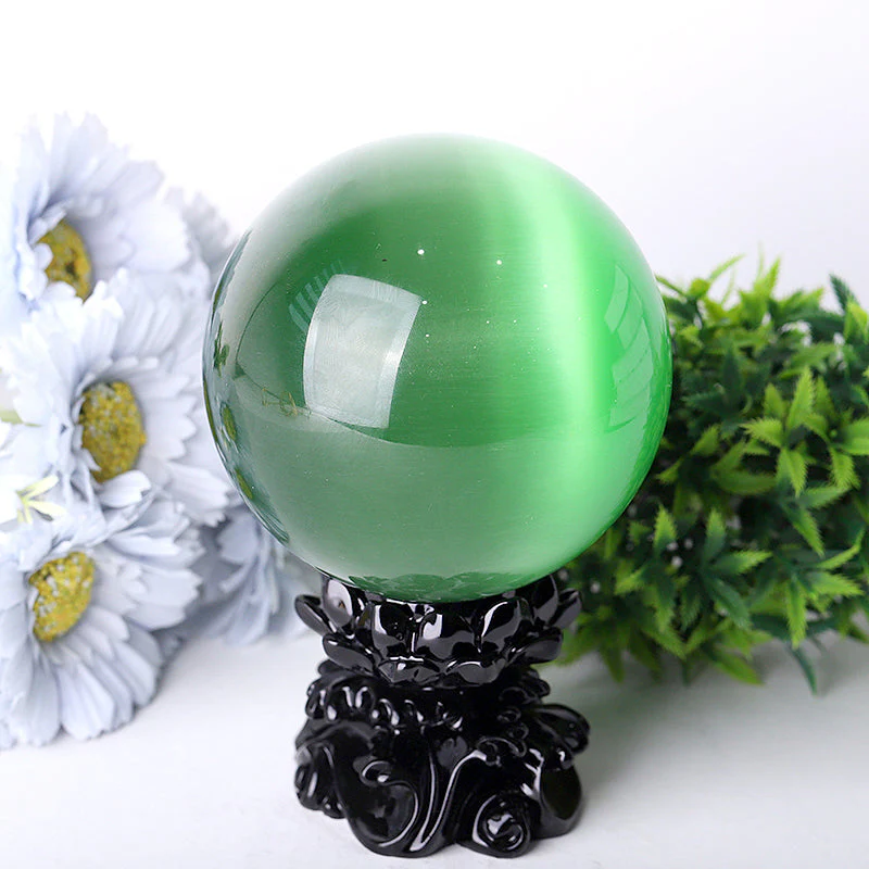 95mm Cat Eye Crystal Sphere for Energy Healing & Meditation - Image 8
