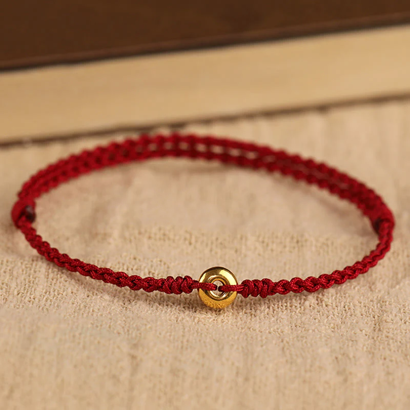 999 Gold Peace Buckle Red String Bracelet for Protection & Luck - Image 2