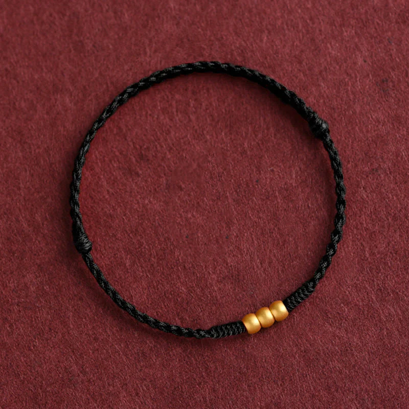 999 Gold Mini Red String Bracelet with Three Beads for Luck - Image 10