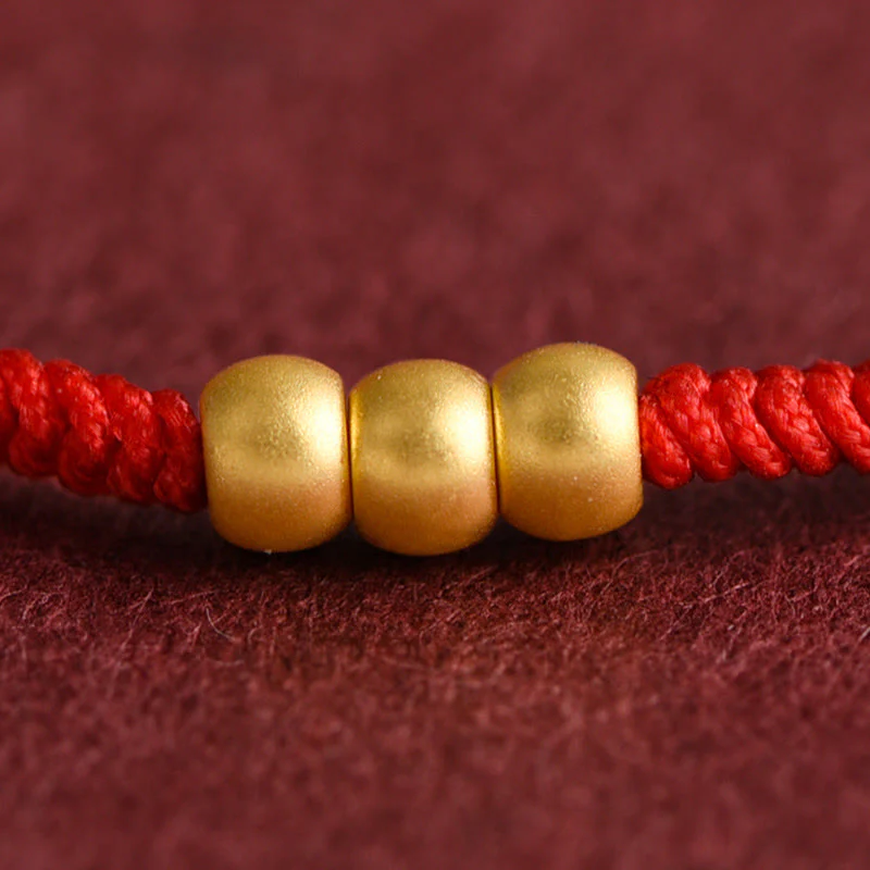 999 Gold Mini Red String Bracelet with Three Beads for Luck - Image 4