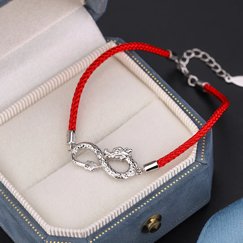 999 Sterling Silver Dragon Bracelet with Endless Knot for Luck & Protection - Image 2