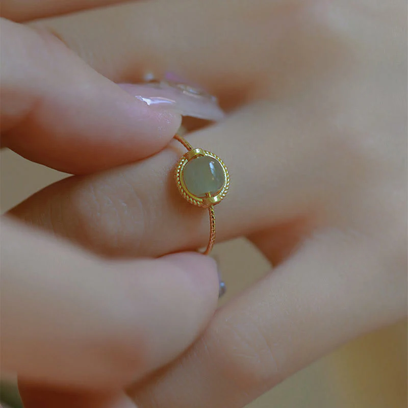 Adjustable 14K Gold Plated Jade Ring for Luck & Prosperity - Image 5