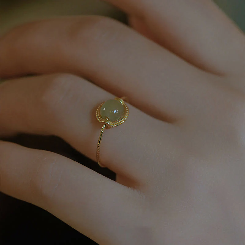 Adjustable 14K Gold Plated Jade Ring for Luck & Prosperity - Image 9