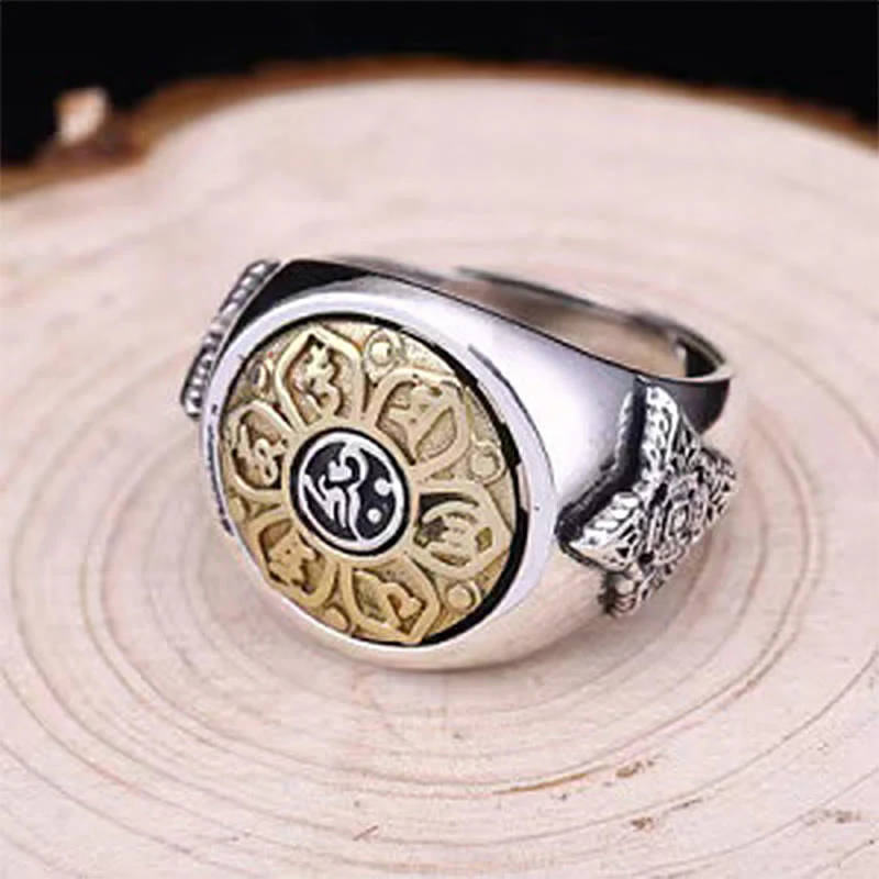 Adjustable Copper Om Mani Padme Hum Rotatable Ring - Image 6