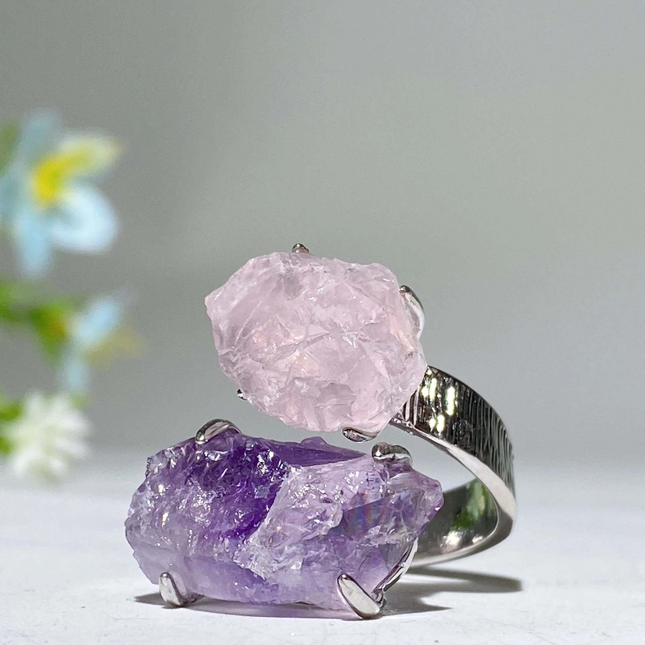 Adjustable Double Raw Crystal Stone Spiritual Ring Healing Energy - Image 23