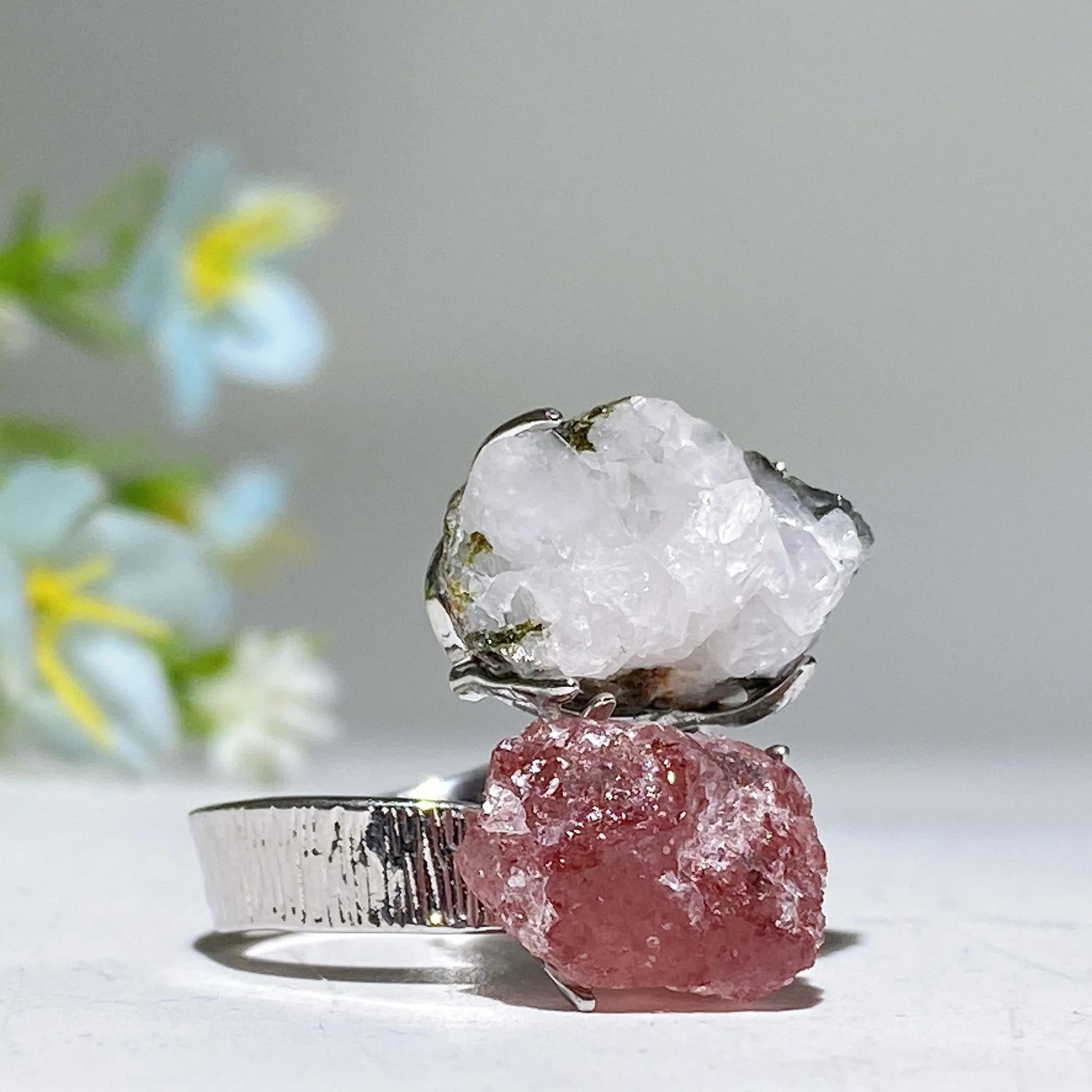 Adjustable Double Raw Crystal Stone Spiritual Ring Healing Energy - Image 25