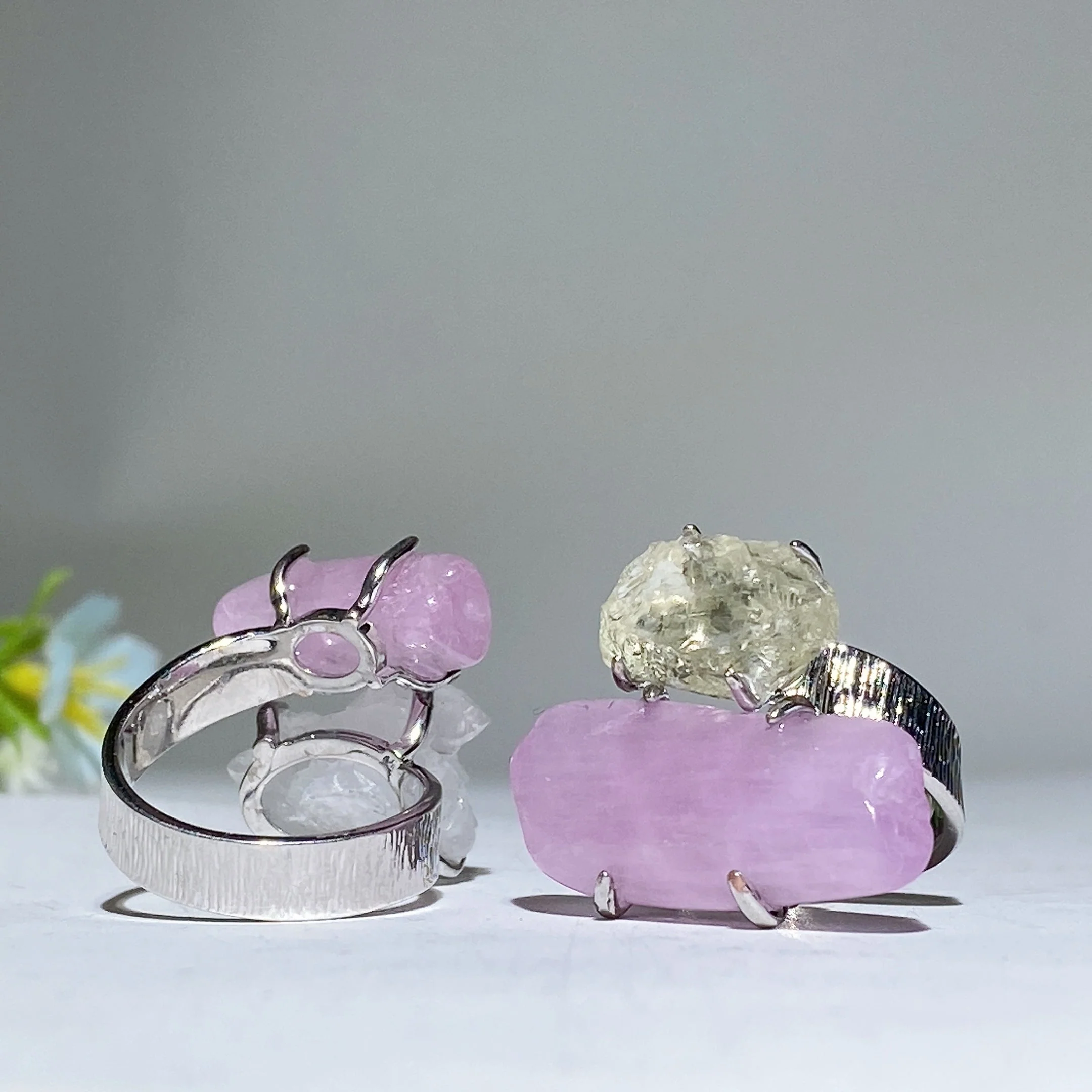 Adjustable Double Raw Crystal Stone Spiritual Ring Healing Energy - Image 4