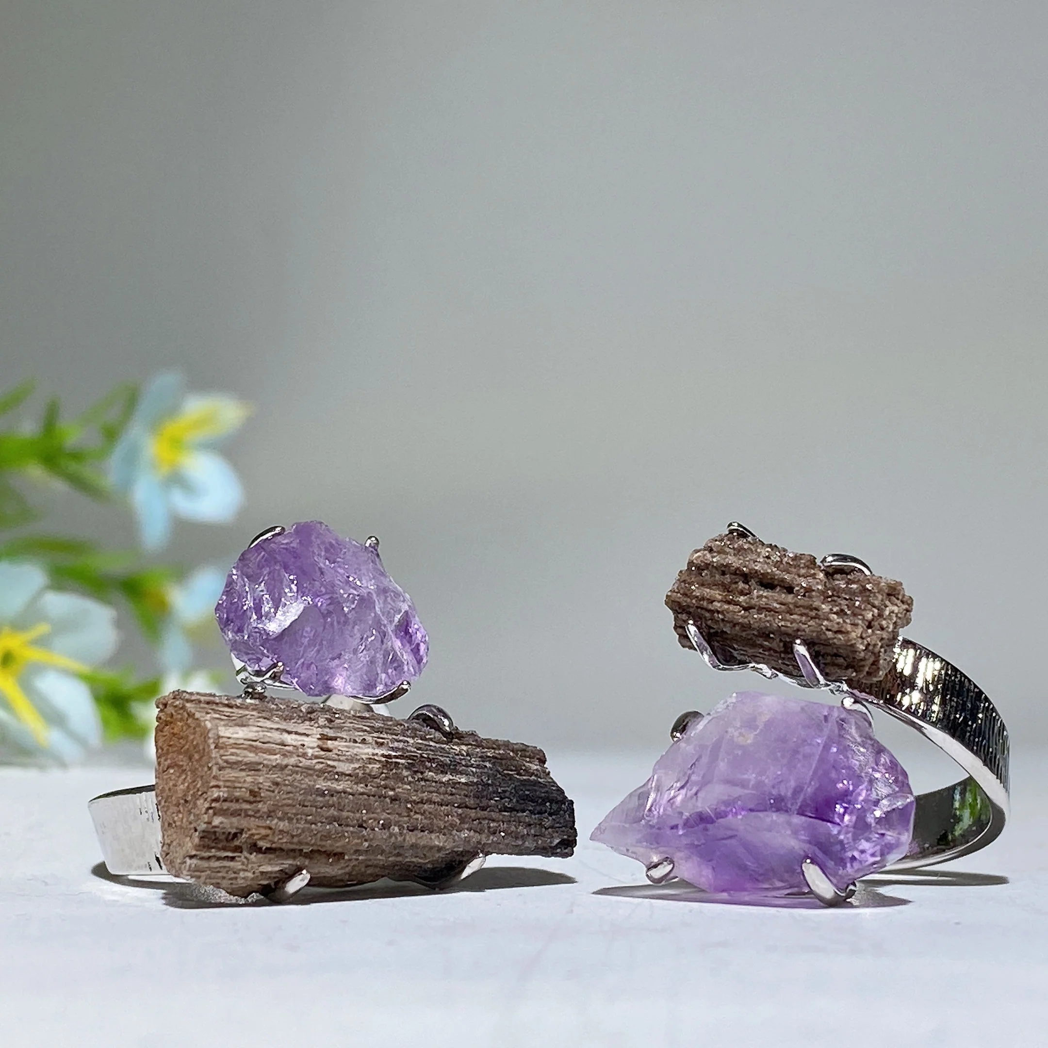 Adjustable Double Raw Crystal Stone Spiritual Ring Healing Energy - Image 7