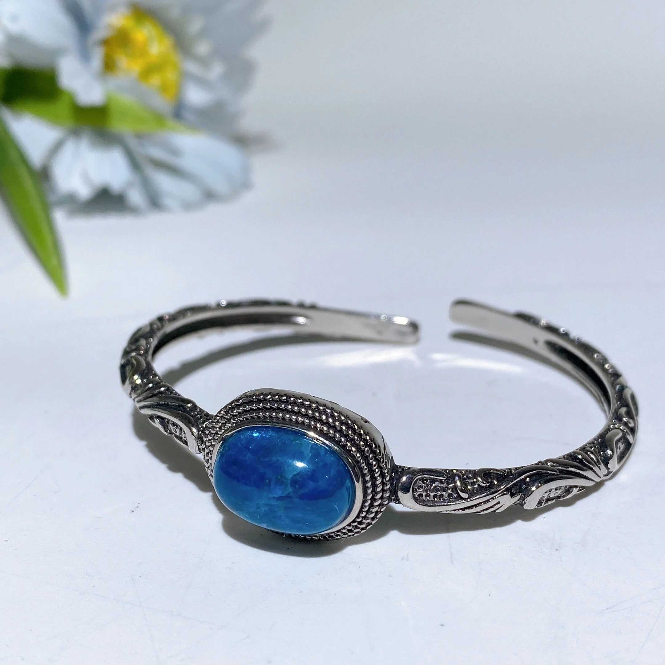 Adjustable Silver Crystal Bangle with Healing Gemstones - Image 11