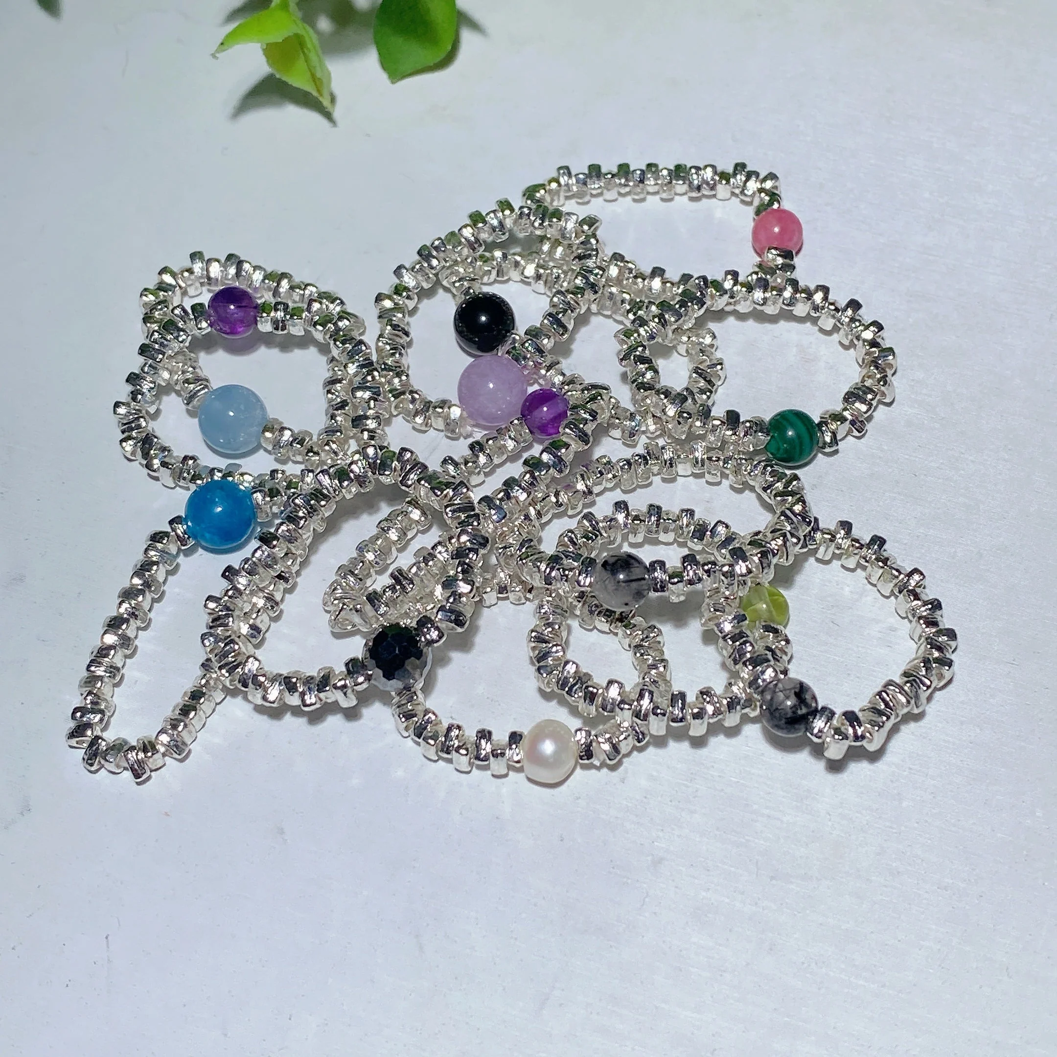 Adjustable Silver Crystal Healing Ring with Gemstone Chips - Image 2