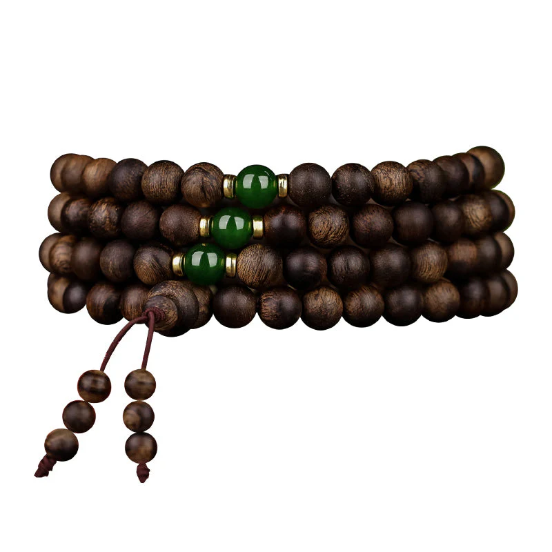 108 Beads Agarwood Cyan Jade Wood Mala Bracelet for Protection - Image 11