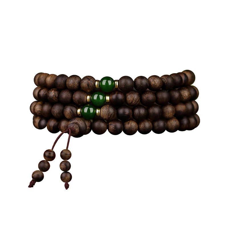 108 Beads Agarwood Cyan Jade Wood Mala Bracelet for Protection - Image 7