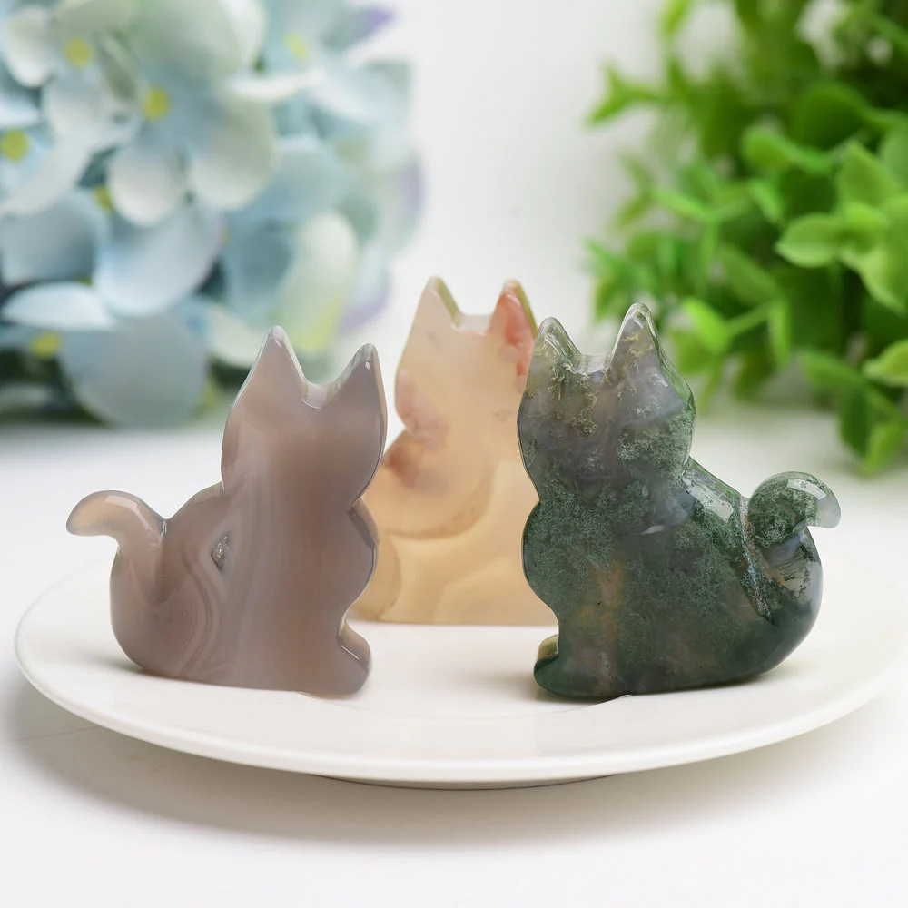 2-inch Agate Cat Crystal Carving for Healing Energy - Image 2