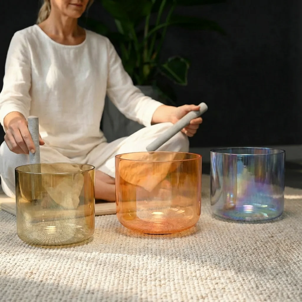 6/7 Inch C D F Alchemy Clear Crystal Singing Bowl Set - Image 2