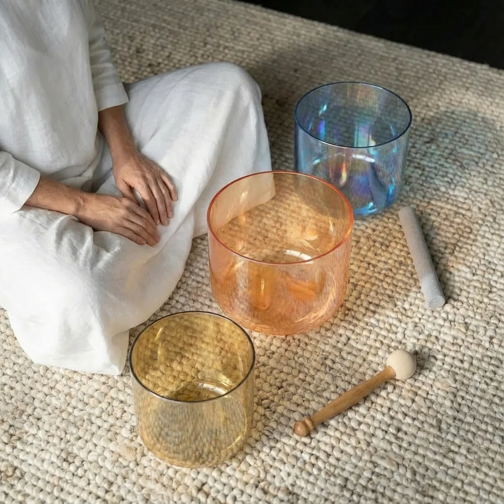 6/7 Inch C D F Alchemy Clear Crystal Singing Bowl Set - Image 6
