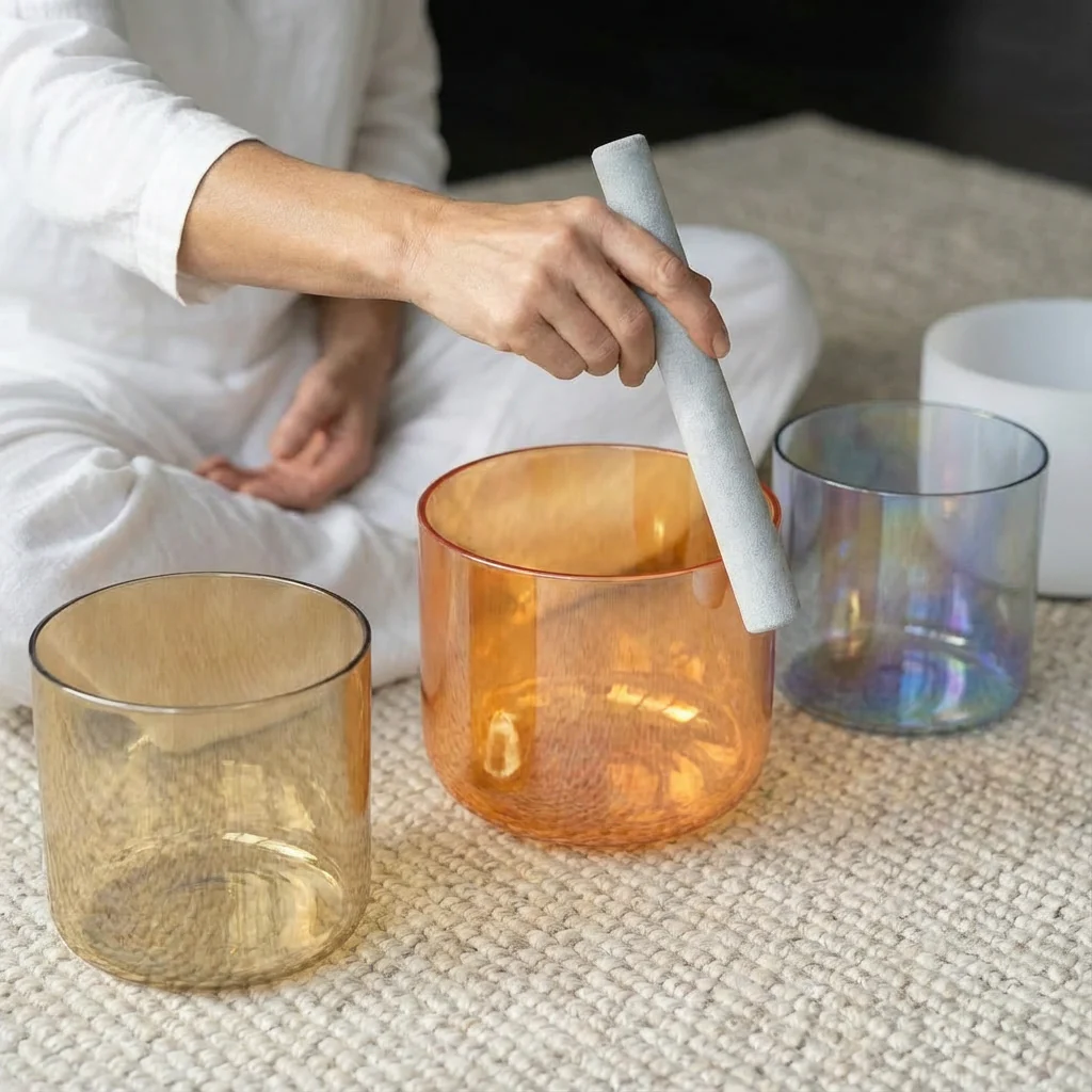 6/7 Inch C D F Alchemy Clear Crystal Singing Bowl Set - Image 7