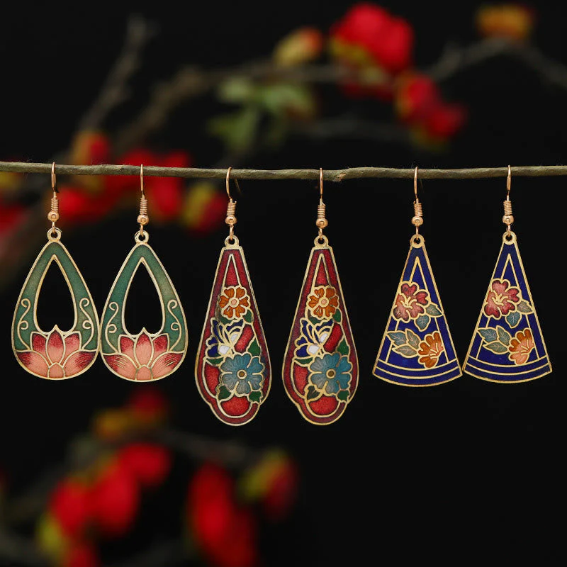 Alloy Copper Lotus Butterfly Drop Earrings for Spiritual Enlightenment - Image 2