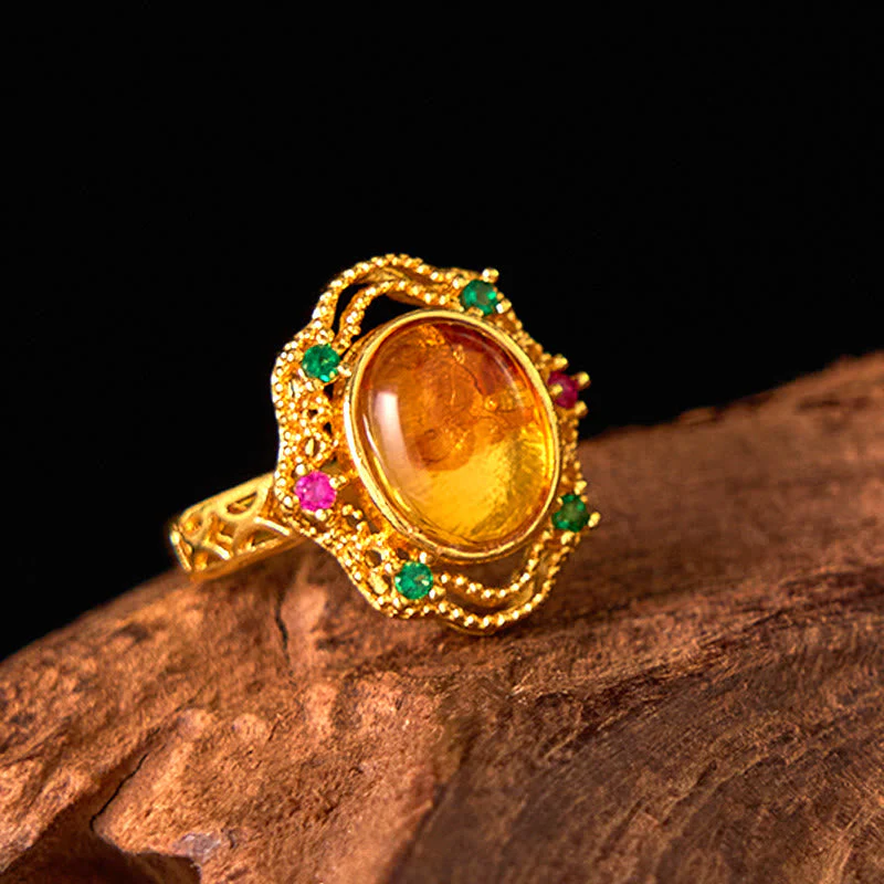 Adjustable Flower Amber Ring for Confidence and Inner Strength - Image 8