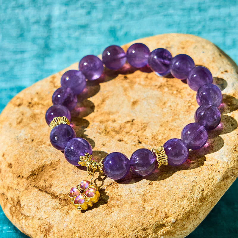 10mm Amethyst Four Leaf Clover Communication Bracelet - Image 4