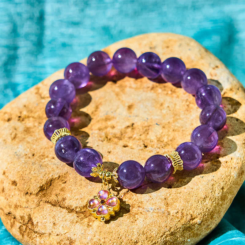 10mm Amethyst Four Leaf Clover Communication Bracelet - Image 5