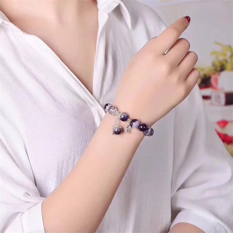 10mm Amethyst Bracelet with Love Heart & Feet Charm - Image 5