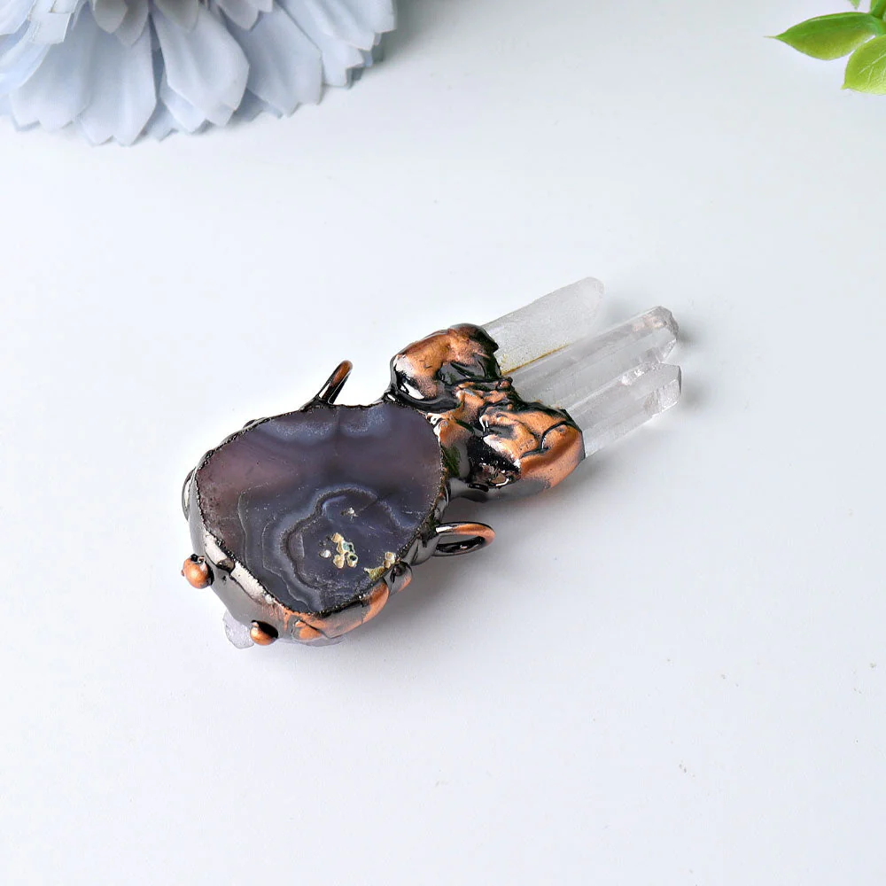 2.6 Inch Raw Amethyst Cluster Pendant with Clear Quartz - Image 4