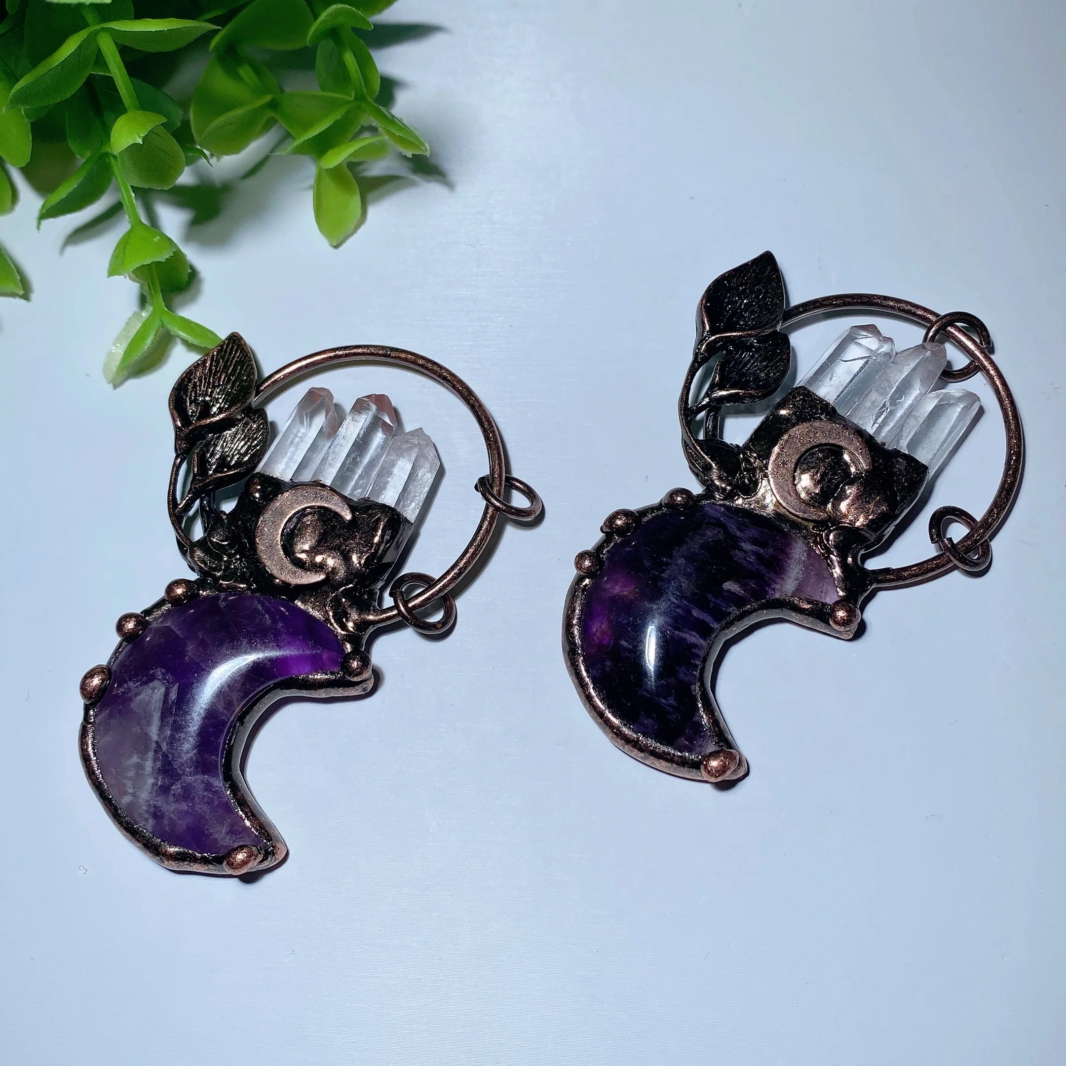 2.8 Inch Amethyst Moon Pendant with Clear Quartz Crystal - Image 3