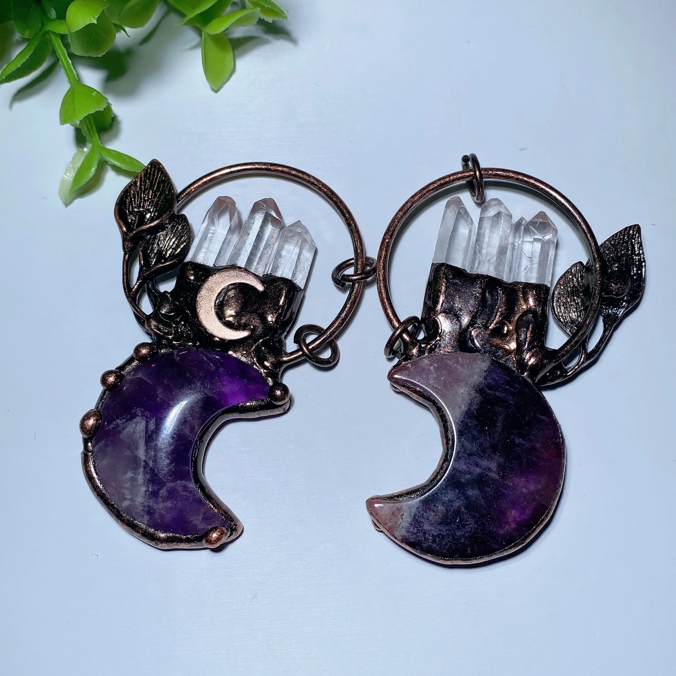 2.8 Inch Amethyst Moon Pendant with Clear Quartz Crystal - Image 4