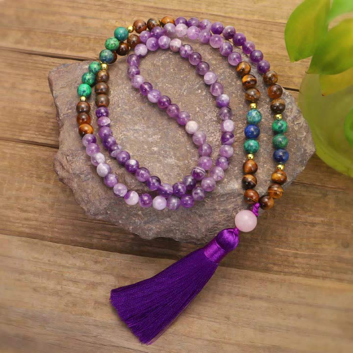 Tibetan Amethyst Purify Bracelet Set with Tiger Eye & Lazurite - Image 6