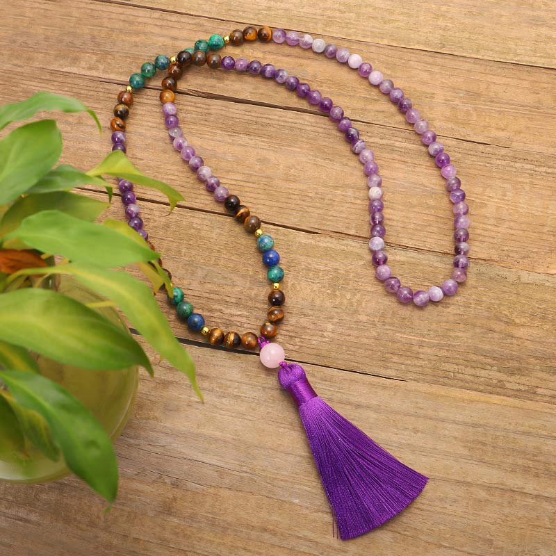 Tibetan Amethyst Purify Bracelet Set with Tiger Eye & Lazurite - Image 8