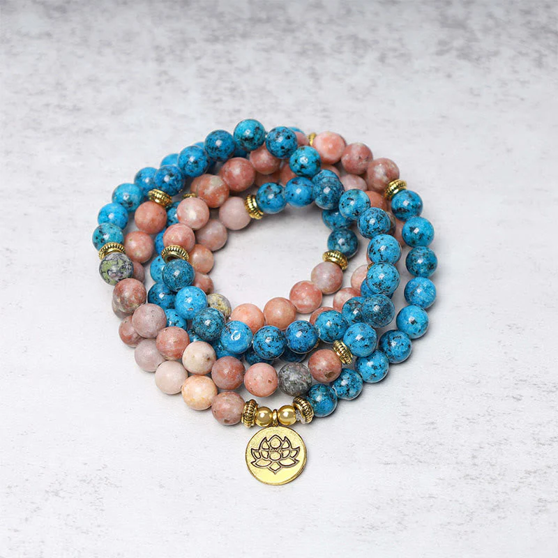 108 Bead Apatite Meditation Mala Bracelet Lotus Prayer
