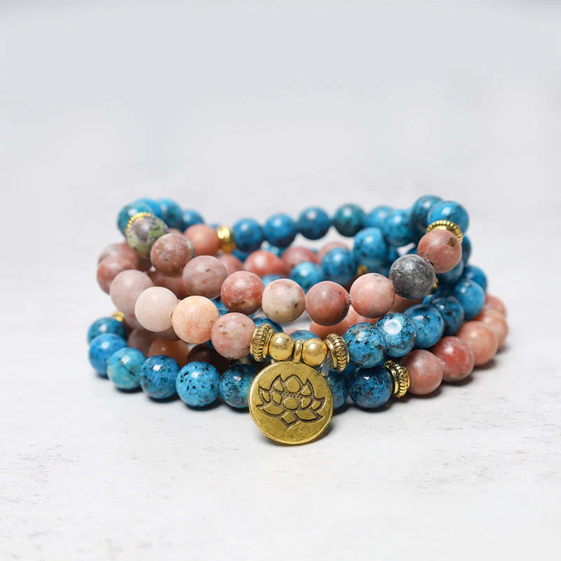 108 Bead Apatite Meditation Mala Bracelet Lotus Prayer - Image 2