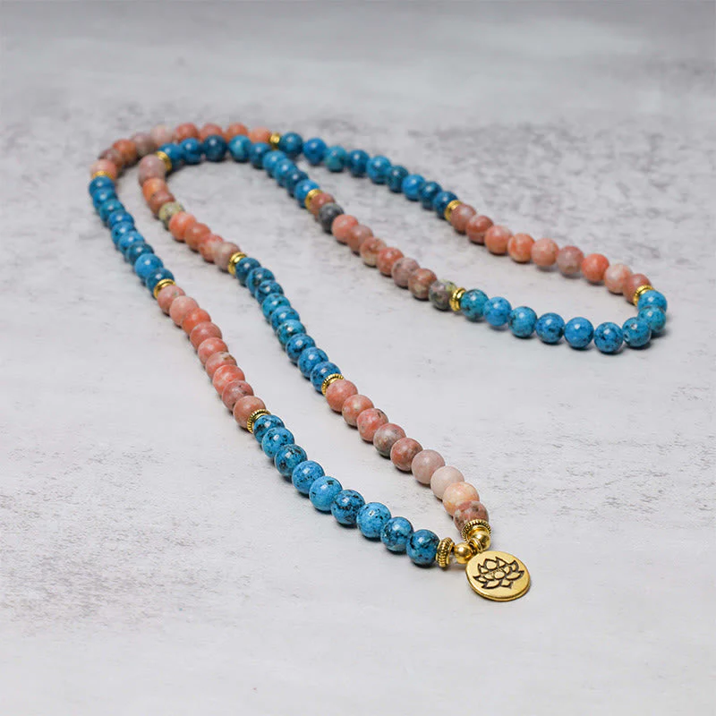 108 Bead Apatite Meditation Mala Bracelet Lotus Prayer - Image 3