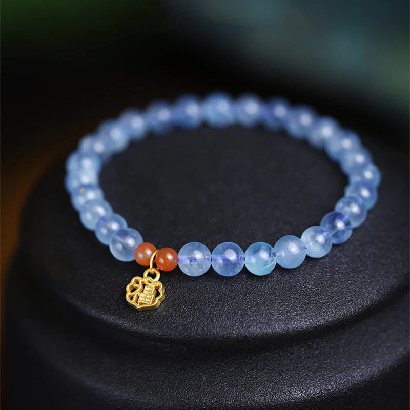 8mm Aquamarine and Red Agate Healing Charm Bracelet