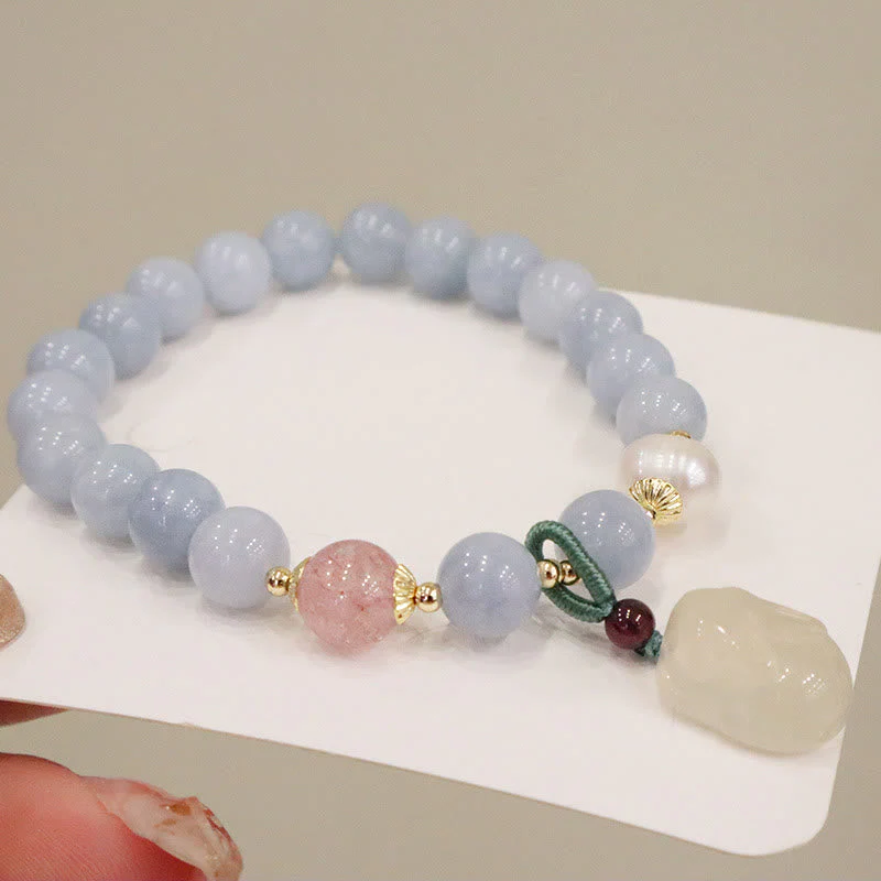 Aquamarine Chalcedony Serenity Charm Bracelet for Meditation - Image 4