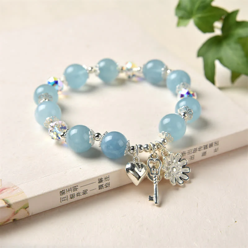 Aquamarine Sterling Silver Serenity Flower Charm Bracelet