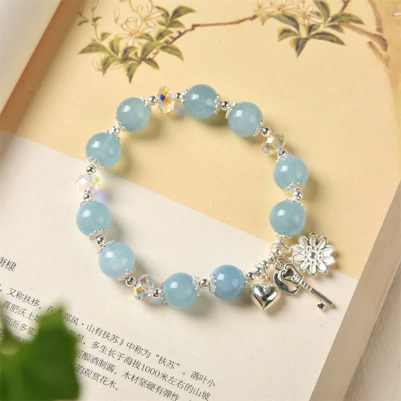 Aquamarine Sterling Silver Serenity Flower Charm Bracelet - Image 2