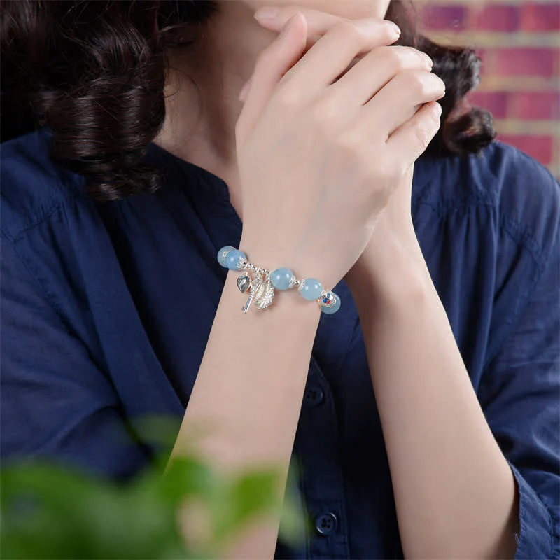Aquamarine Sterling Silver Serenity Flower Charm Bracelet - Image 3