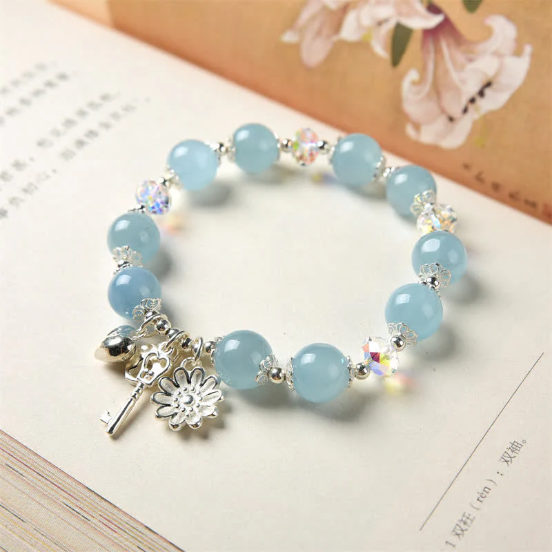 Aquamarine Sterling Silver Serenity Flower Charm Bracelet - Image 4