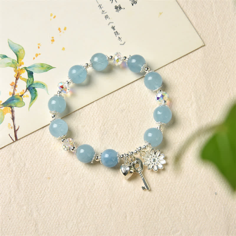 Aquamarine Sterling Silver Serenity Flower Charm Bracelet - Image 5