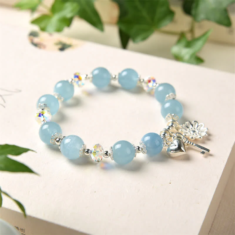 Aquamarine Sterling Silver Serenity Flower Charm Bracelet - Image 6