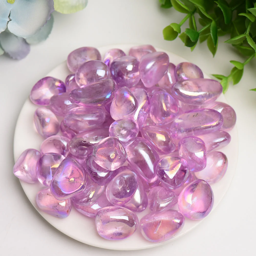 Aura Amethyst Tumbled Stones 15-30mm Healing Crystals - Image 2