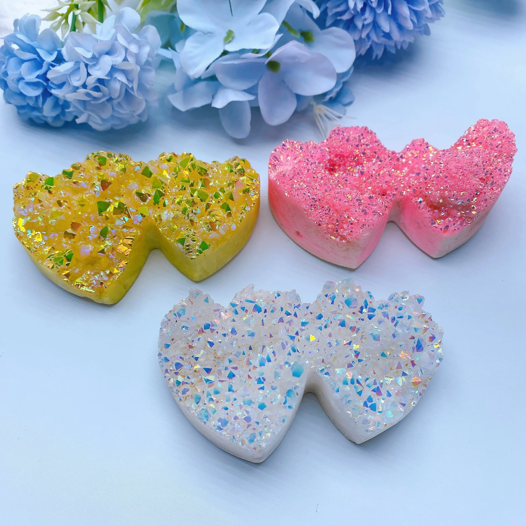 2x 2.0x3.4 inches Aura Crystal Double Heart Cluster for Healing - Image 2
