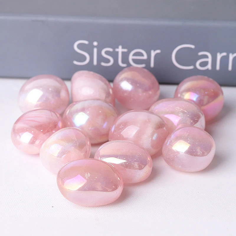 Aura Rose Quartz Angel Crystal Tumbles 25-35mm Polished Stones - Image 4