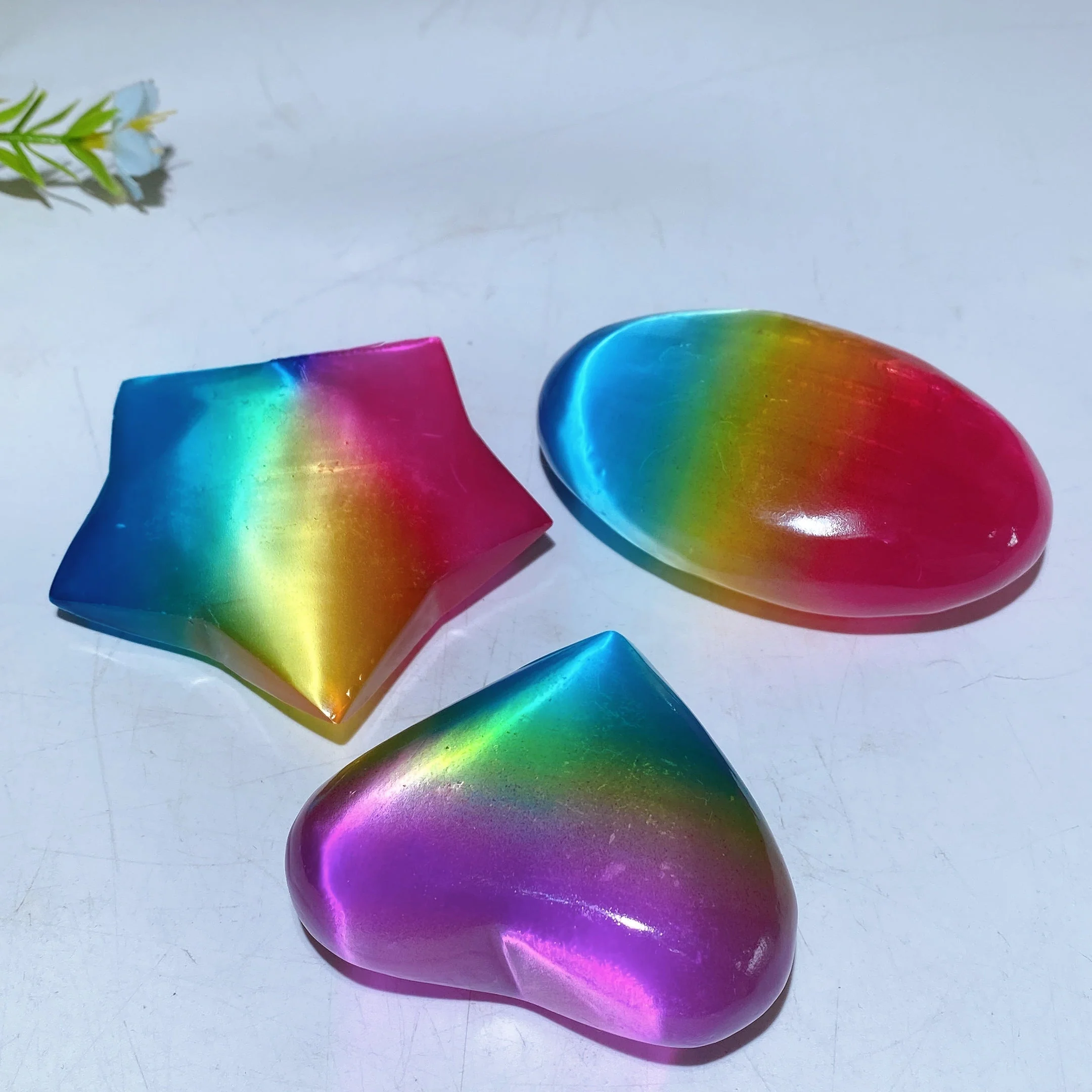 Aura Selenite Heart, Palm, Star Crystal Figurines 2.6-3.2" Healing Carvings - Image 3